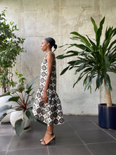 Load image into Gallery viewer, Jacquard Damask Dropped-Hem Dress in Black and White, House of Akachi