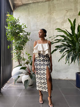Load image into Gallery viewer, High-Rise Shape Deep Split Midi Skirt in Black and White, House of Akachi