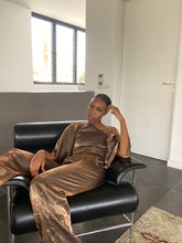 Load image into Gallery viewer, Crushed Satin Wide Leg Jumpsuit in Metallic Gold, House of Akachi