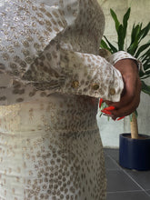 Load image into Gallery viewer, Damask Off-The-Shoulder Midi Dress | House of Akachi - Made to Order Fashion, Sustainable, Wedding Dress, Alternative Wedding Dress, Civil Wedding Dress, Non-Traditional Wedding Dress