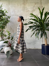 Load image into Gallery viewer, Jacquard Damask Dropped-Hem Dress in Black and White, House of Akachi
