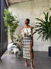 Load image into Gallery viewer, High-Rise Shape Deep Split Midi Skirt in Black and White, House of Akachi
